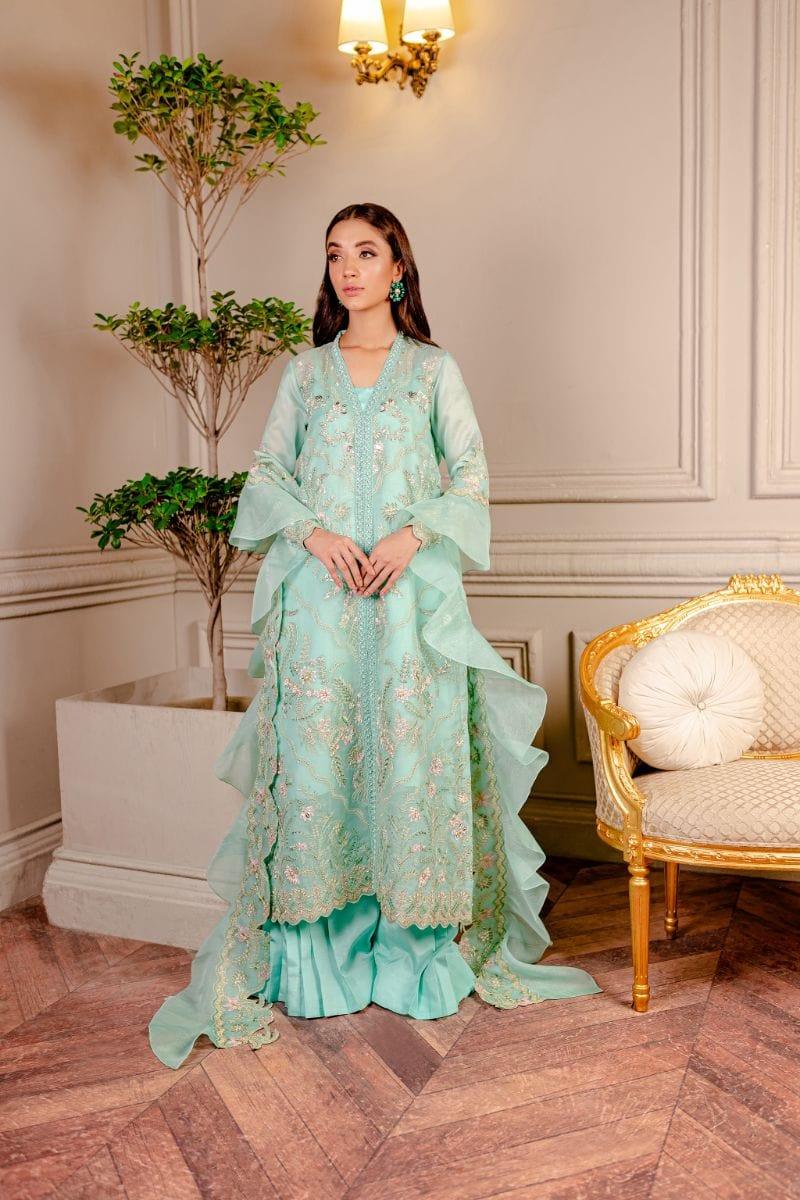 Fozia Khalid - Tiffany Blue - Embroidered - 4 Piece - Studio by TCS