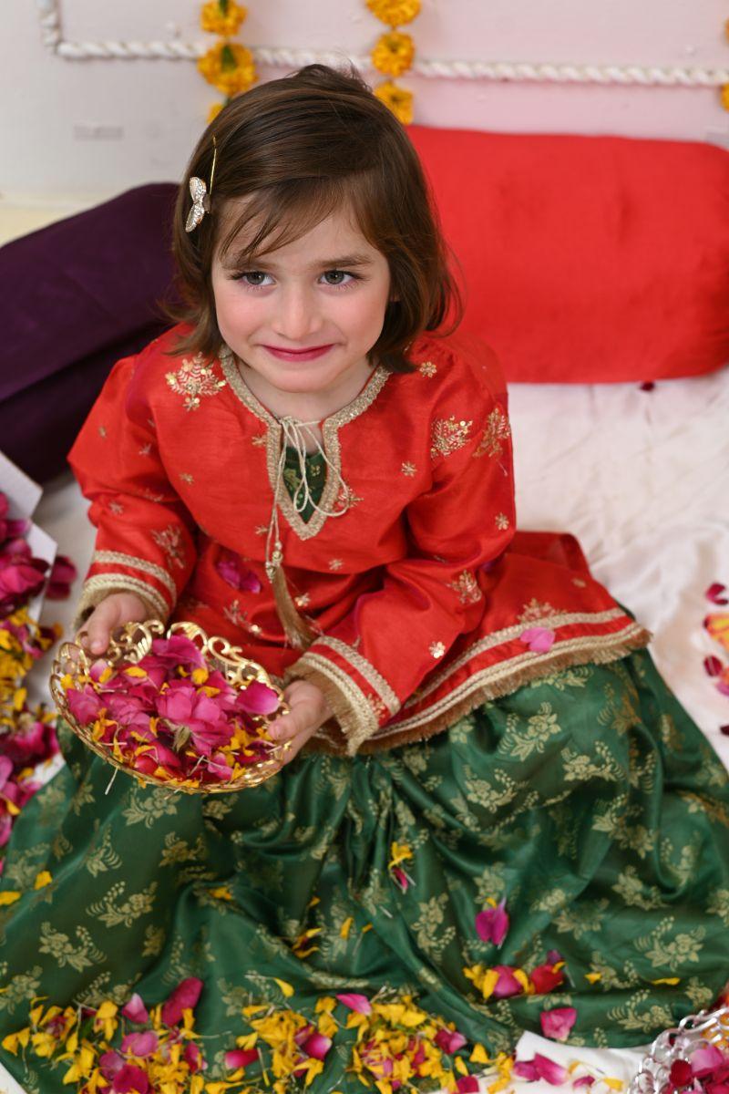 Mom4Little-Tomato Red and Green Gharara Set