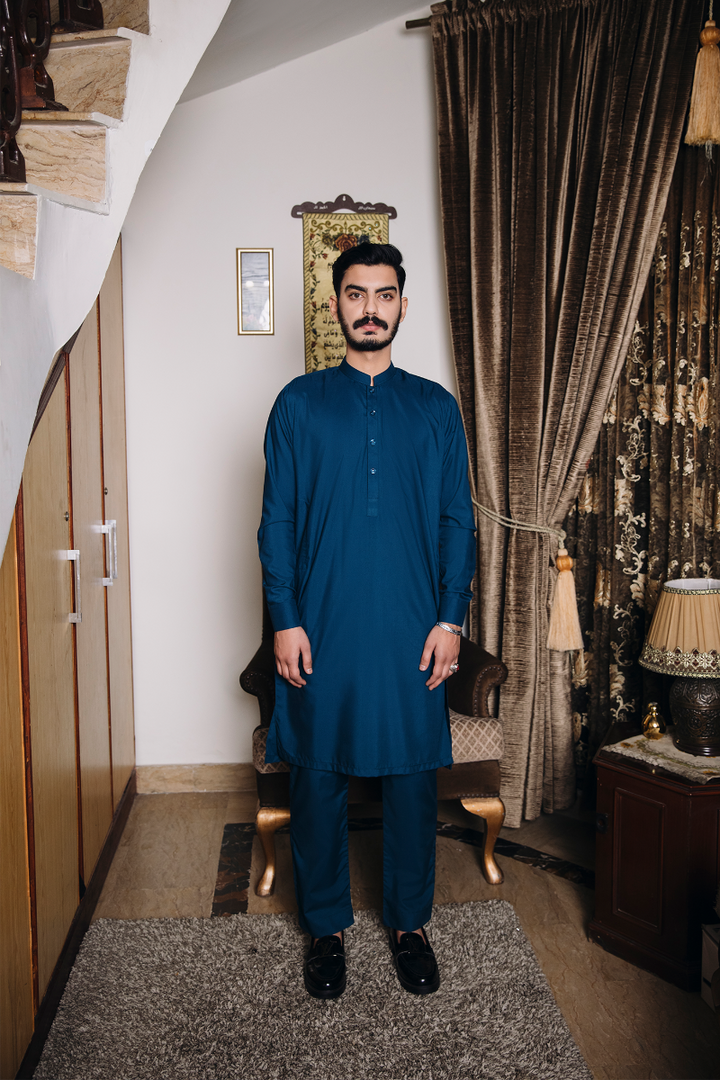 Shahjahan - Teal Blue Kurta Trouser - 2 Piece