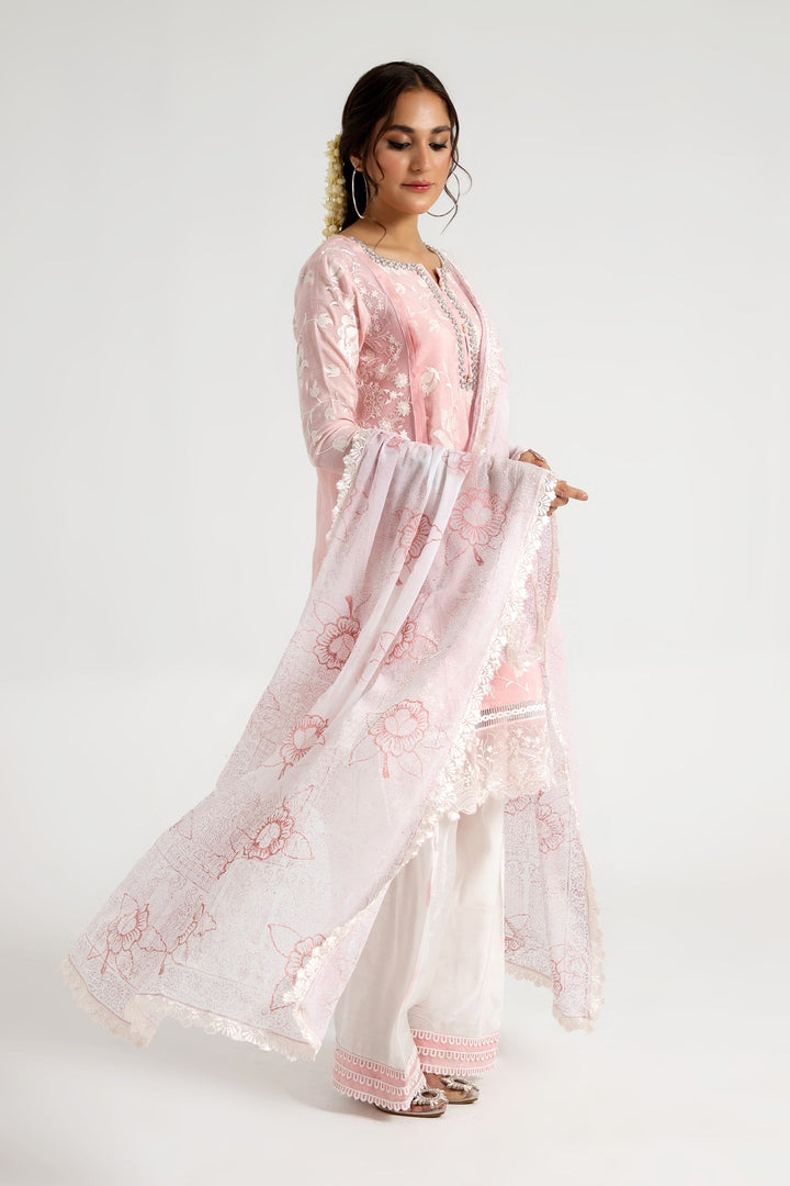 Arif Ashraf - Soorti - Baby Pink - Cotton and Raw Silk and Chiffon - 3 Piece