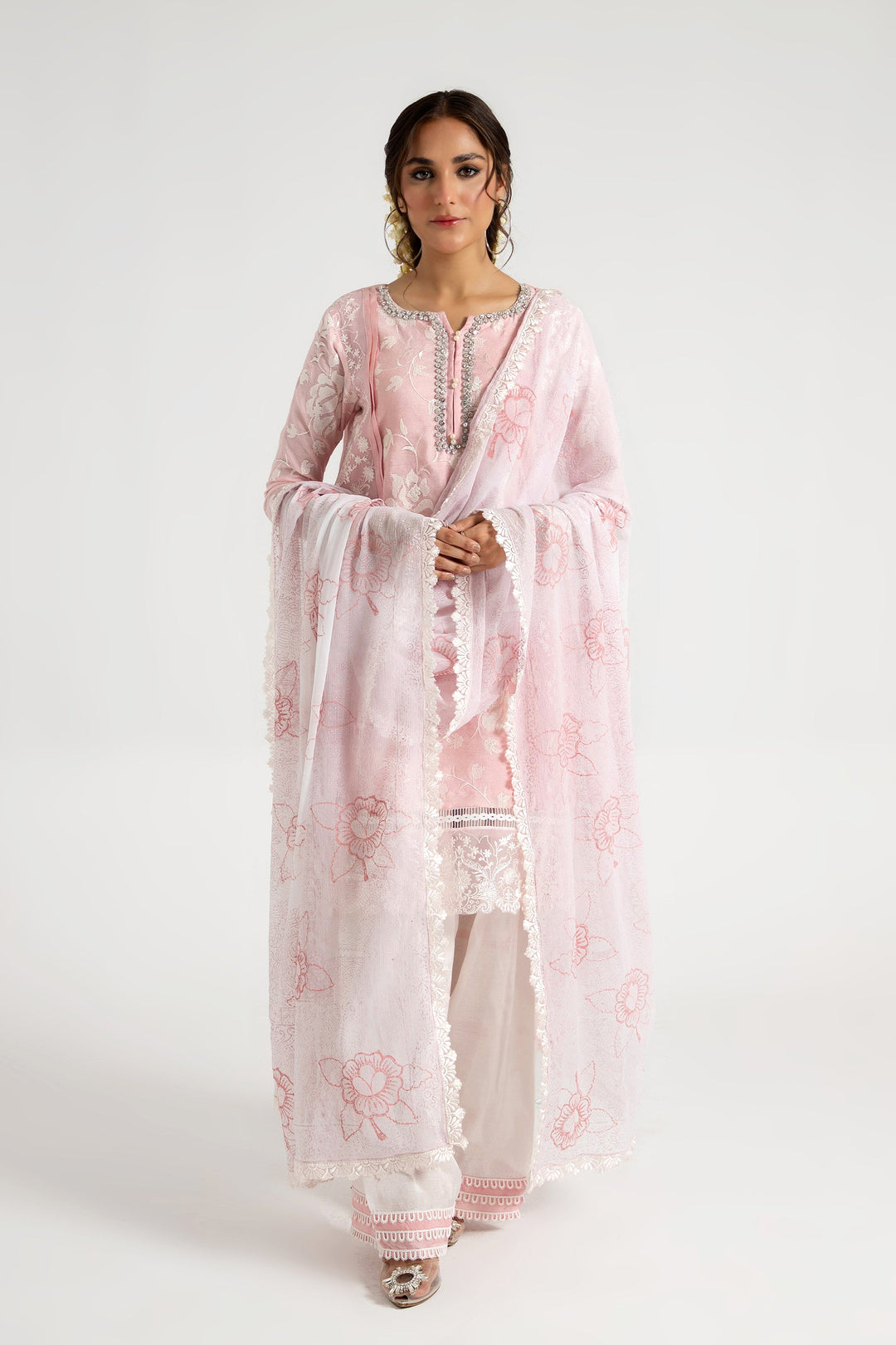 Arif Ashraf - Soorti - Baby Pink - Cotton and Raw Silk and Chiffon - 3 Piece