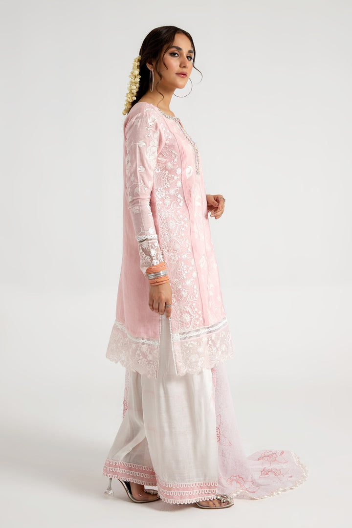 Arif Ashraf - Soorti - Baby Pink - Cotton and Raw Silk and Chiffon - 3 Piece