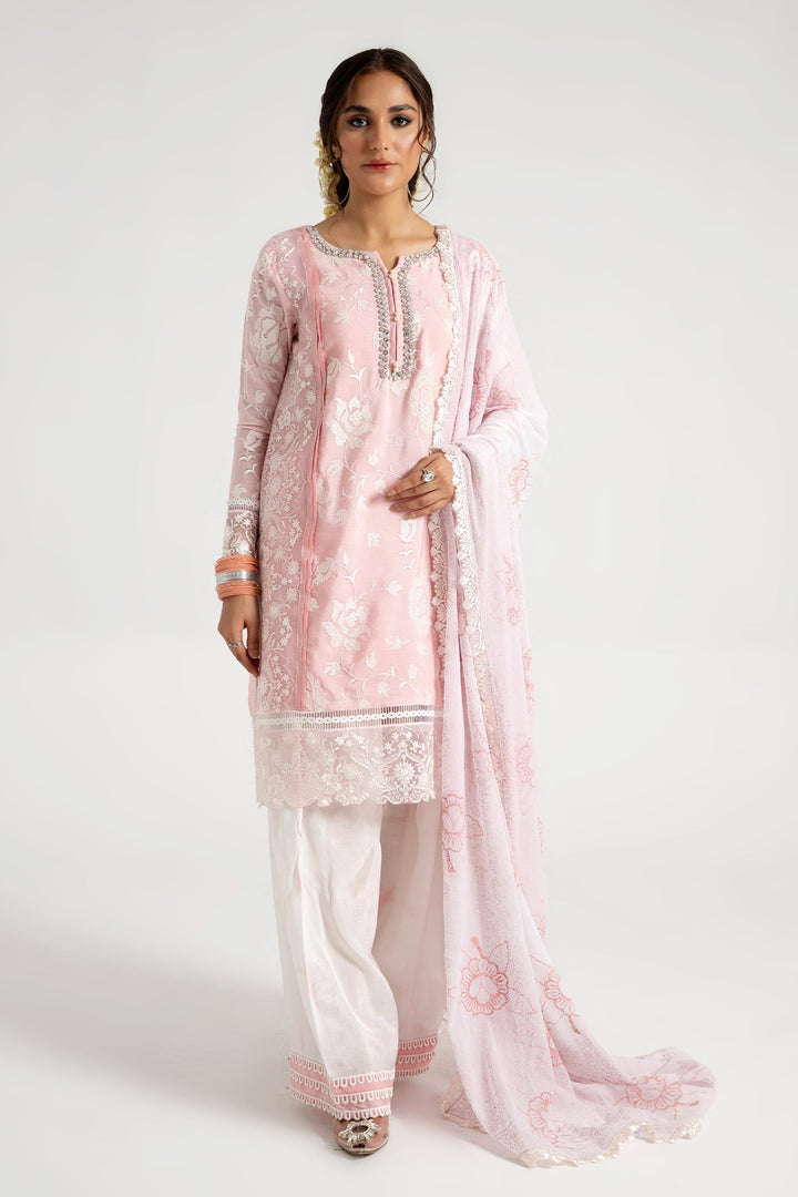 Arif Ashraf - Soorti - Baby Pink - Cotton and Raw Silk and Chiffon - 3 Piece