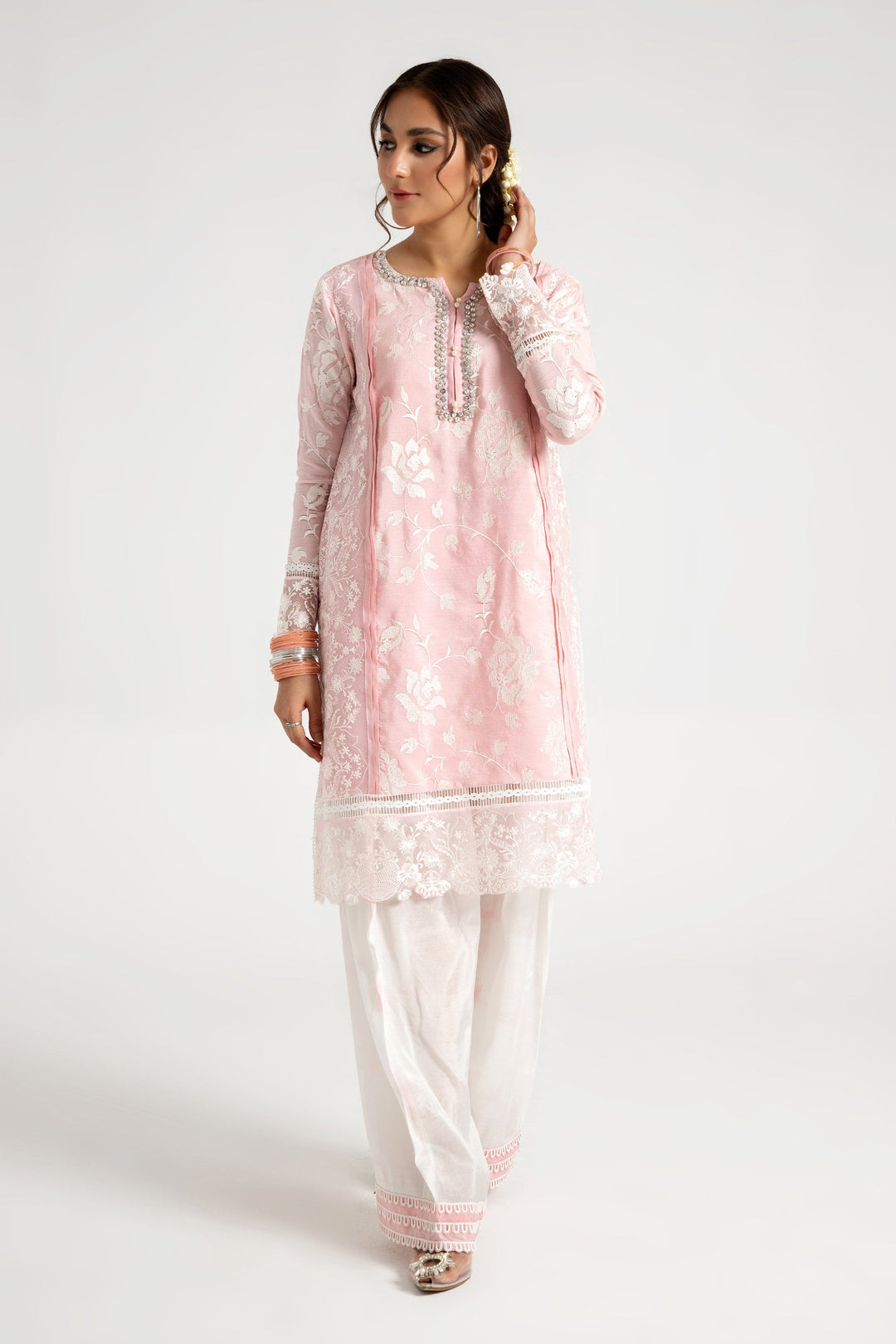 Arif Ashraf - Soorti - Baby Pink - Cotton and Raw Silk and Chiffon - 3 Piece