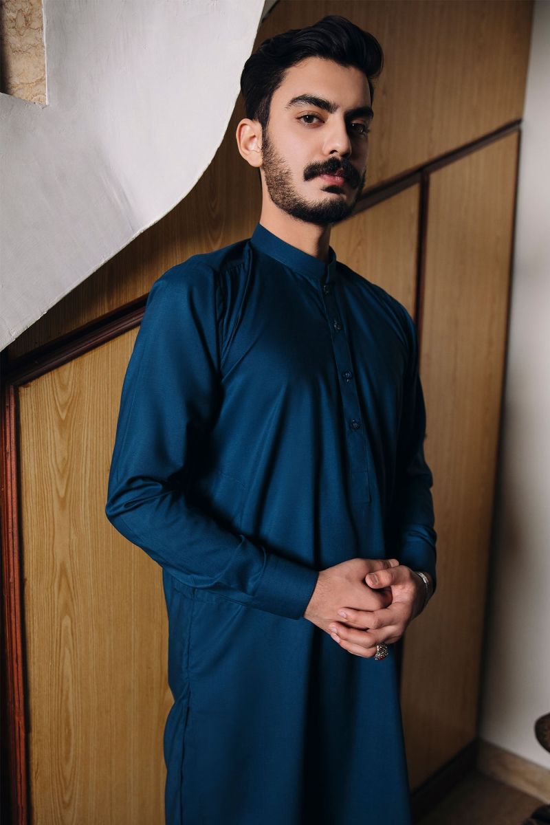 Shahjahan - Teal Blue Kurta Trouser - 2 Piece