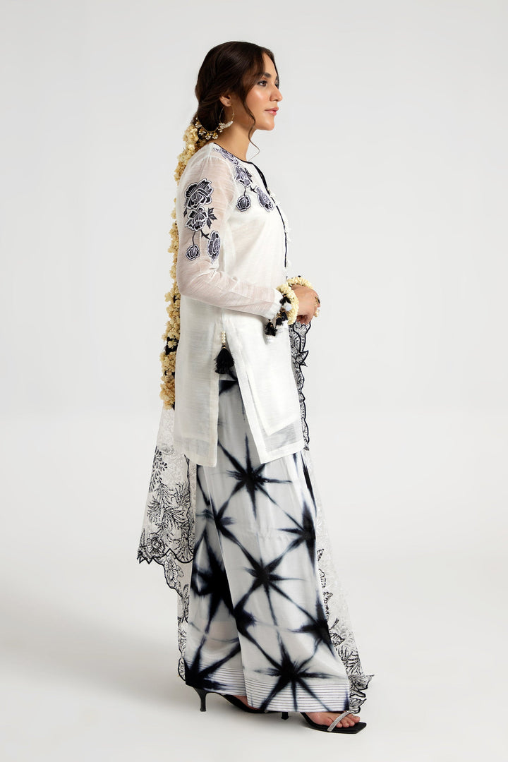 Arif Ashraf - Safaid - White / Black - Cotton Silk Viscose and Organza - 3 Piece