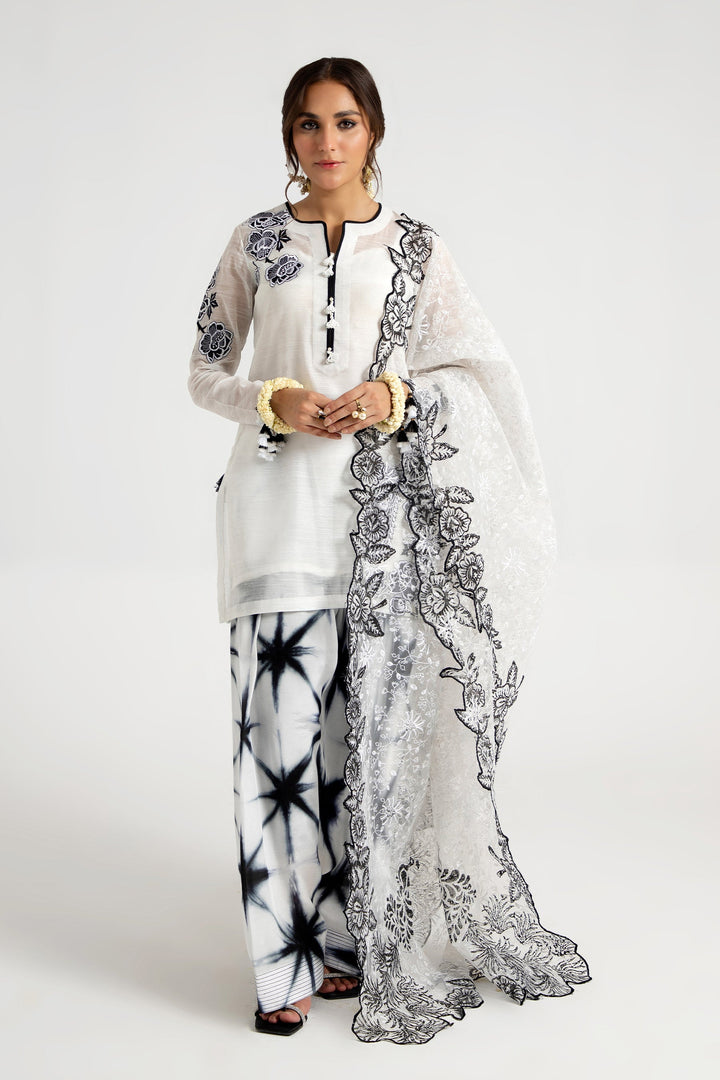 Arif Ashraf - Safaid - White / Black - Cotton Silk Viscose and Organza - 3 Piece