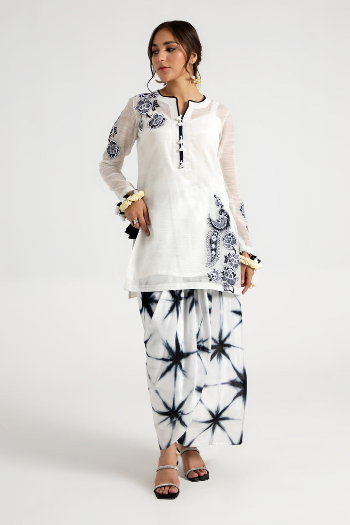 Arif Ashraf - Meshki - White / Black - Cotton Silk Viscose and Resham Cotton - 3 Piece