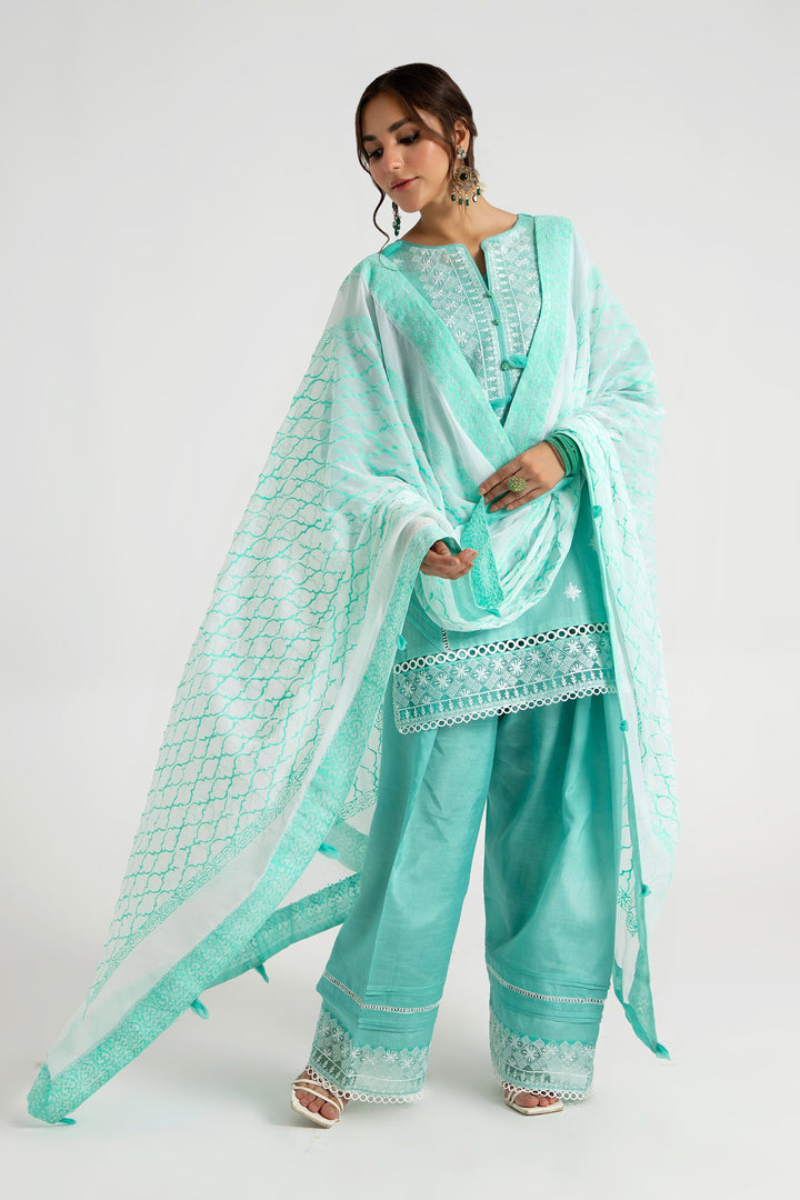 Arif Ashraf - Aabi - Aqua - Cotton and Raw Silk and Chiffon - 3 piece