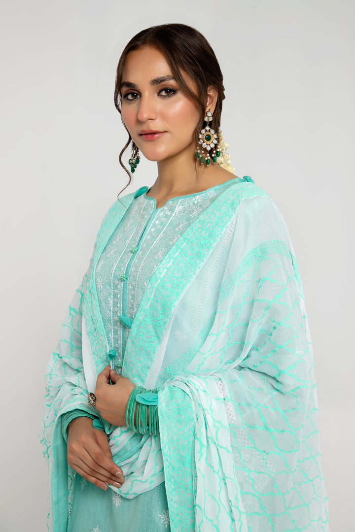 Arif Ashraf - Aabi - Aqua - Cotton and Raw Silk and Chiffon - 3 piece