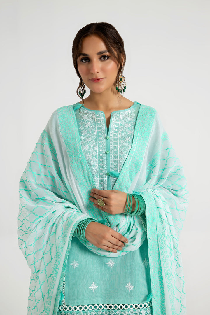 Arif Ashraf - Aabi - Aqua - Cotton and Raw Silk and Chiffon - 3 piece