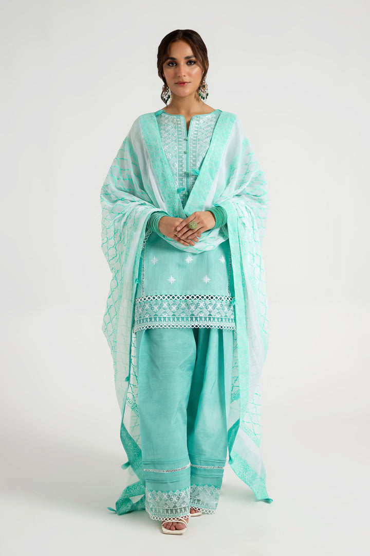 Arif Ashraf - Aabi - Aqua - Cotton and Raw Silk and Chiffon - 3 piece