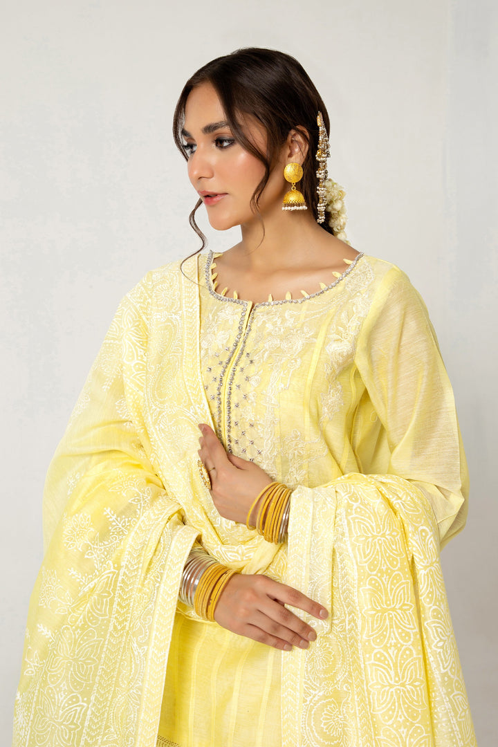 Arif Ashraf - Zard - Yellow - Cotton and Raw Silk - 3 Piece