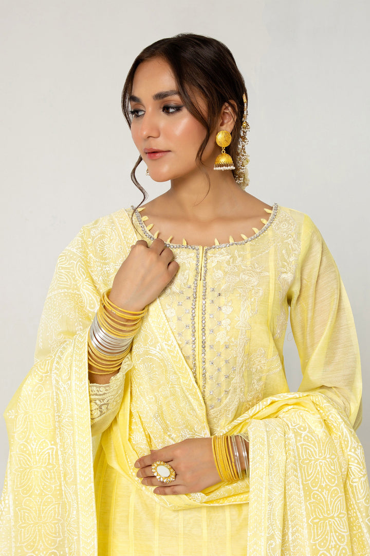 Arif Ashraf - Zard - Yellow - Cotton and Raw Silk - 3 Piece