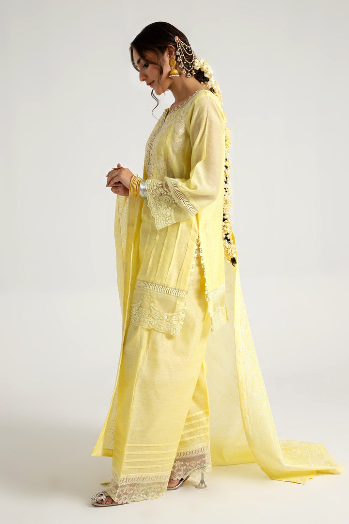 Arif Ashraf - Zard - Yellow - Cotton and Raw Silk - 3 Piece