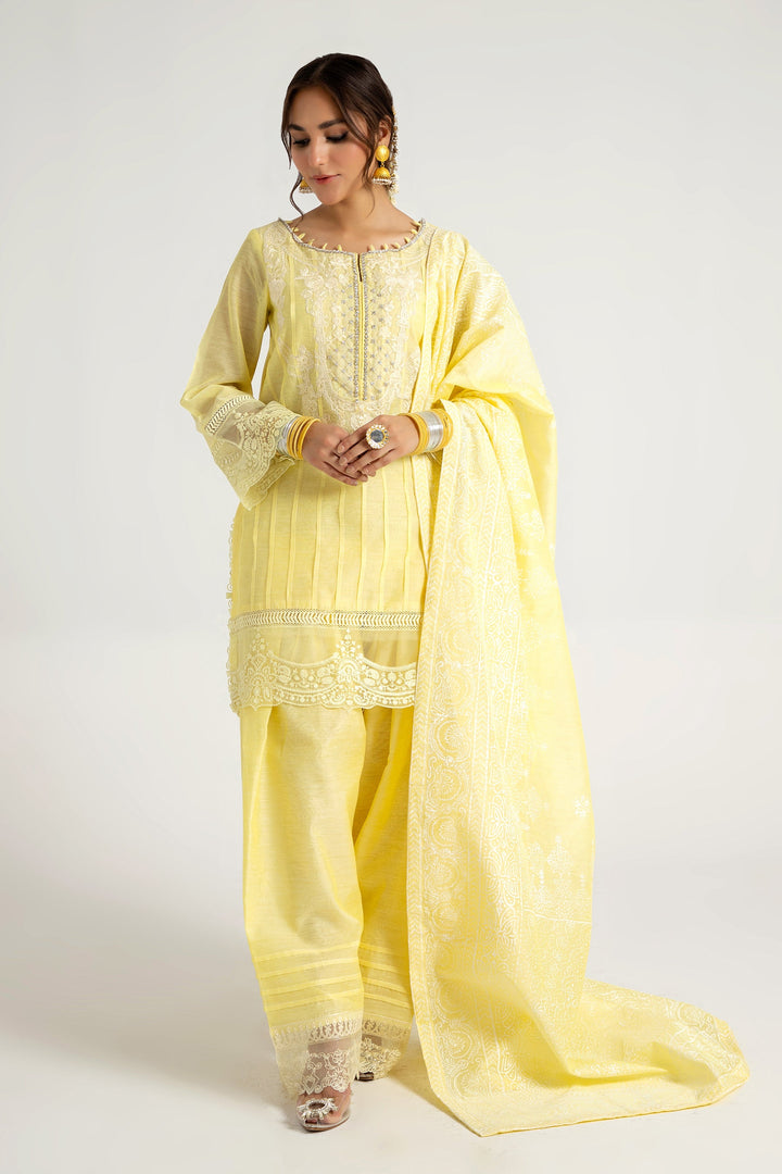 Arif Ashraf - Zard - Yellow - Cotton and Raw Silk - 3 Piece