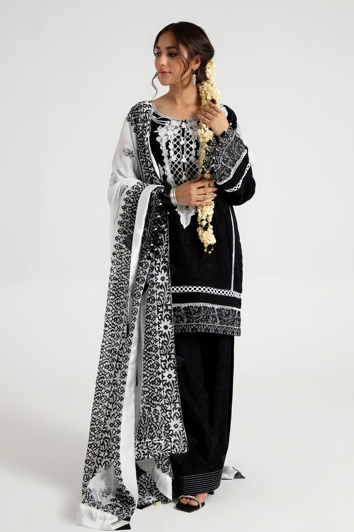 Arif Ashraf - Siyah - Black - Self Jacquard and Chiffon - 3 Piece