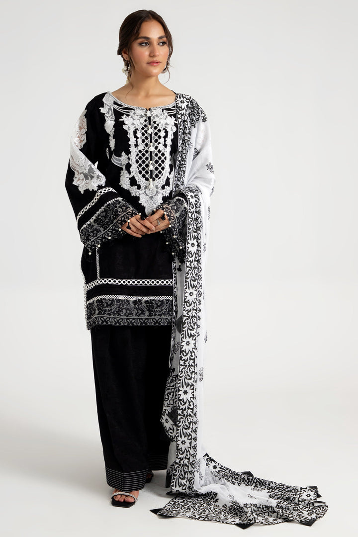 Arif Ashraf - Siyah - Black - Self Jacquard and Chiffon - 3 Piece