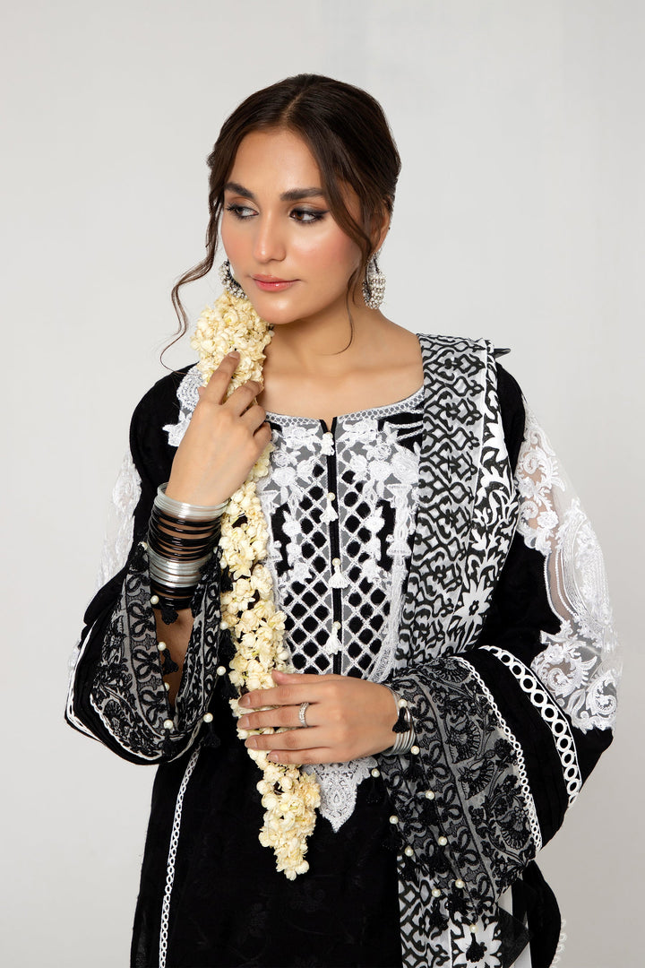 Arif Ashraf - Siyah - Black - Self Jacquard and Chiffon - 3 Piece