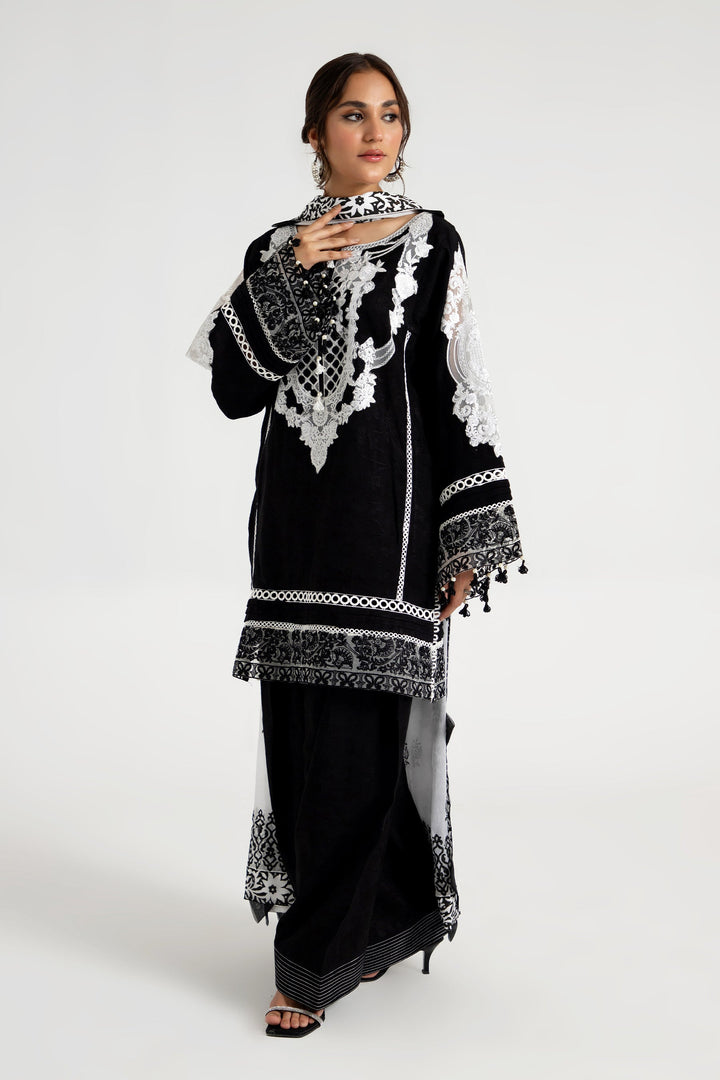 Arif Ashraf - Siyah - Black - Self Jacquard and Chiffon - 3 Piece