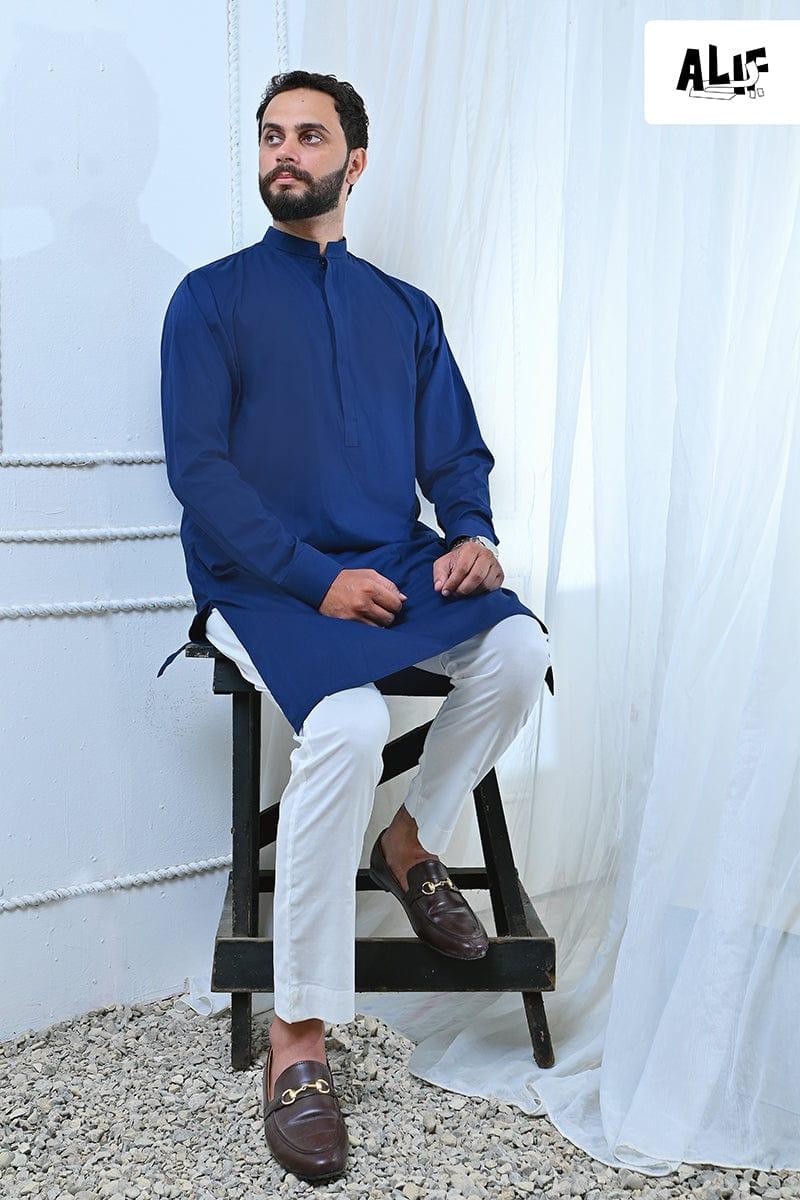 Alifyay - Blue Kurta & off white Pajama 2 Piece AY-003 - cotton - Studio by TCS