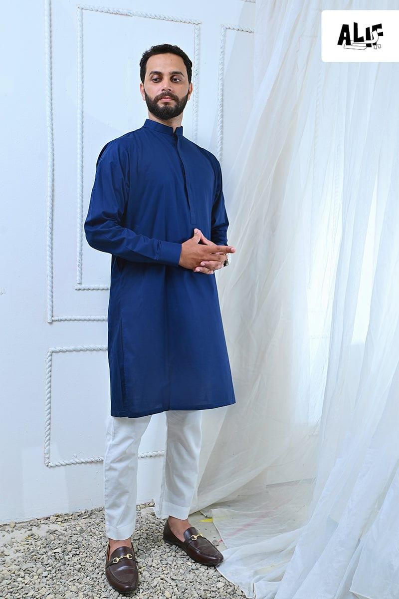 Alifyay - Blue Kurta & off white Pajama 2 Piece AY-003 - cotton - Studio by TCS