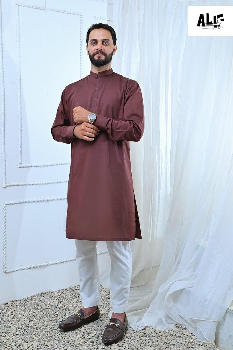 Alifyay - Brown Kurta & off white Pajama 2 Piece AY-004 - cotton - Studio by TCS