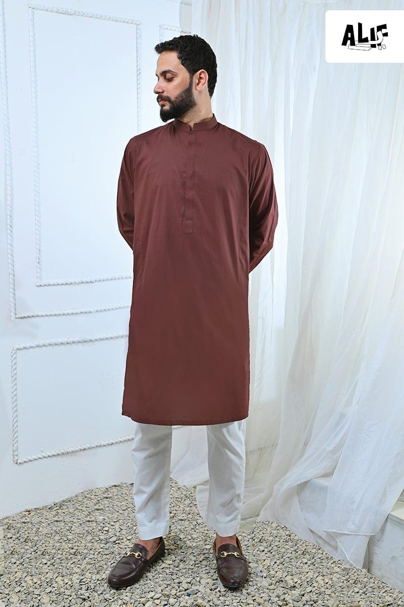 Alifyay - Brown Kurta & off white Pajama 2 Piece AY-004 - cotton - Studio by TCS