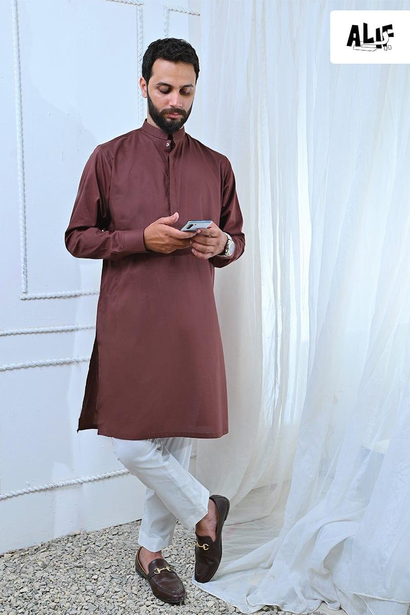 Alifyay - Brown Kurta & off white Pajama 2 Piece AY-004 - cotton - Studio by TCS