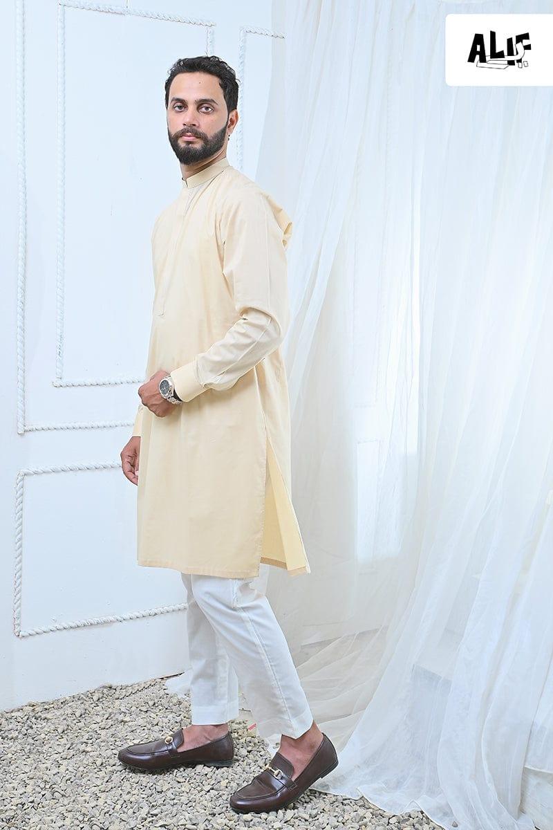 Alifyay - Cream Kurta & off white Pajama 2 Piece AY-005 - cotton - Studio by TCS