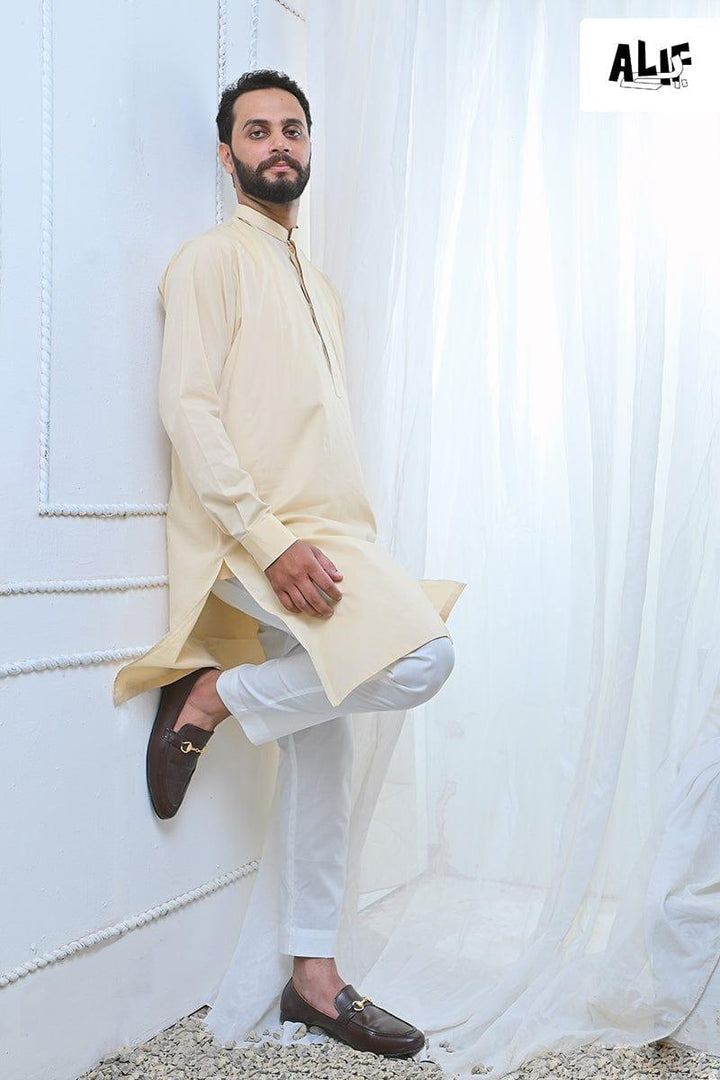 Alifyay - Cream Kurta & off white Pajama 2 Piece AY-005 - cotton - Studio by TCS