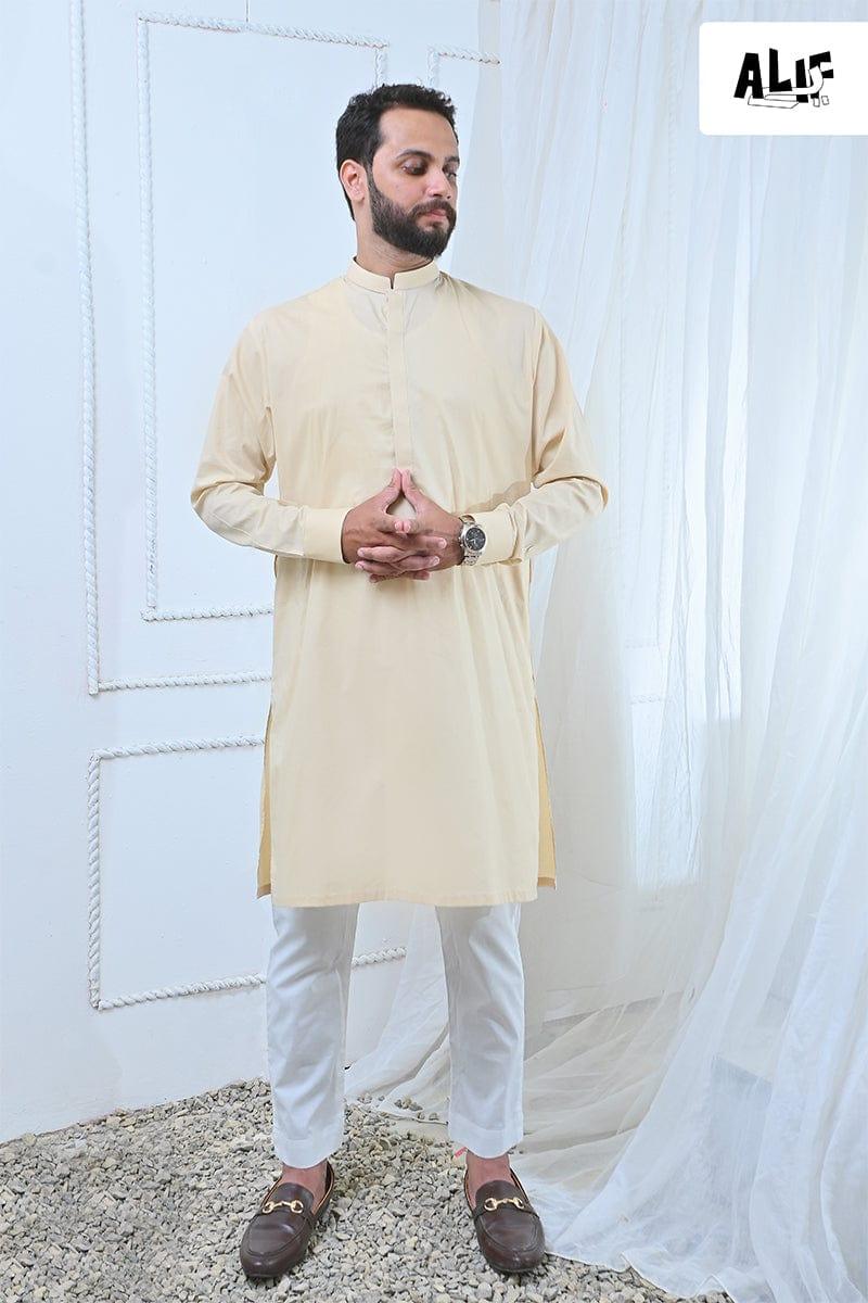 Alifyay - Cream Kurta & off white Pajama 2 Piece AY-005 - cotton - Studio by TCS