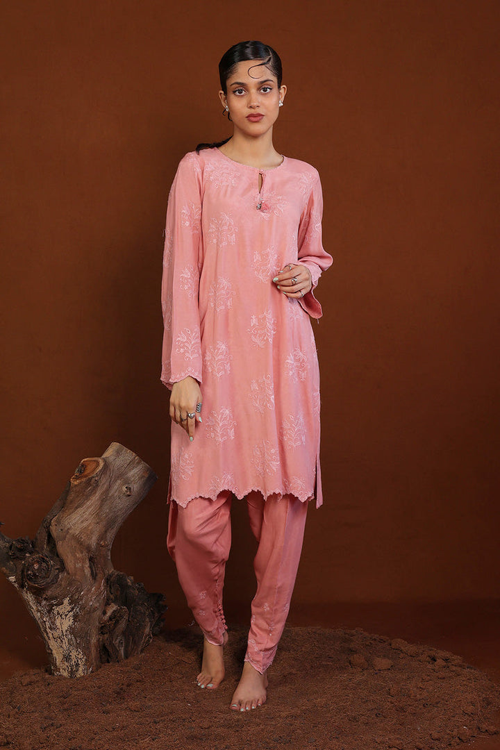 Generation - Embroidered Lumban - Tea Pink - Raw Silk - 2 Piece