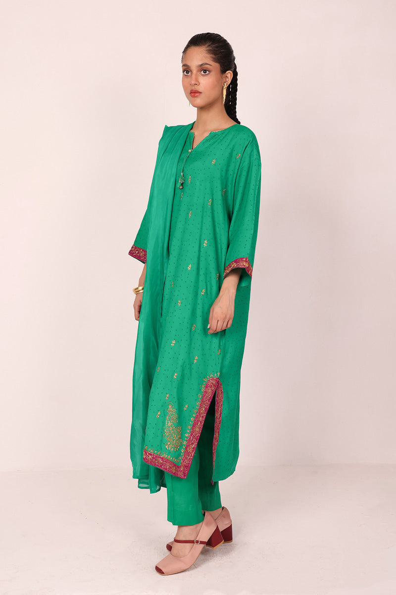 Generation - In My Bahar Bano Feels 3 Piece - Silk - Green