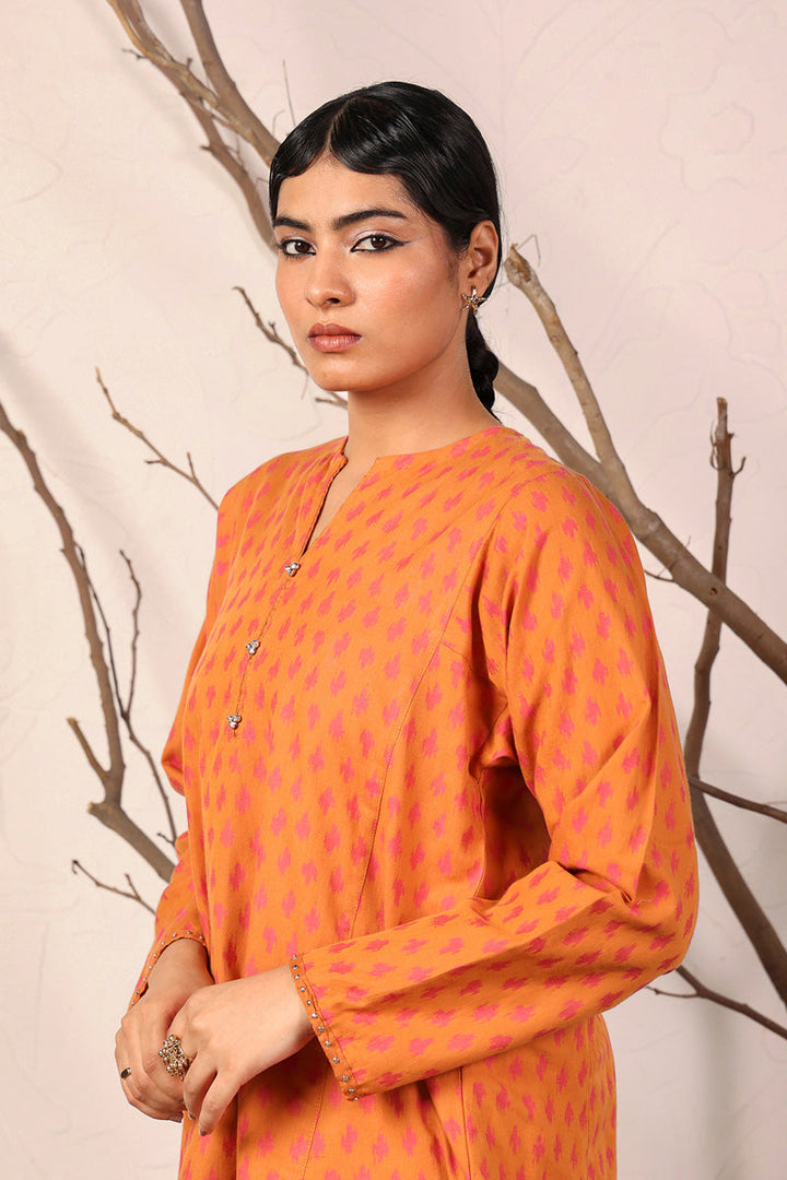 Generation - Floral Ikat Kurti - Cambric - Mustard - 1 Piece