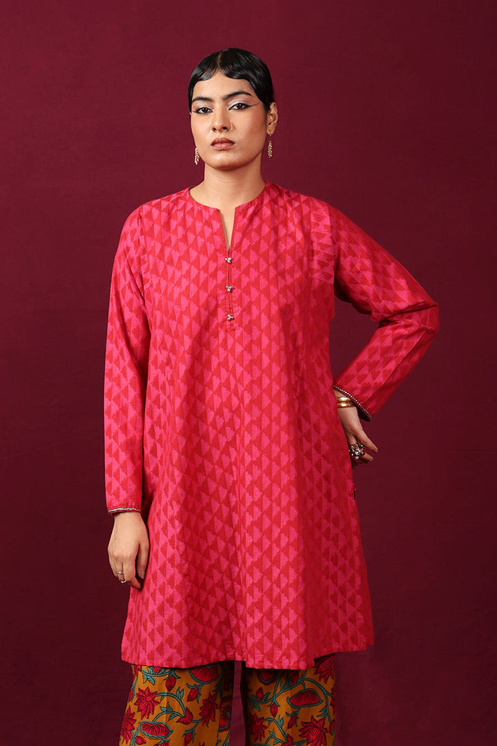 Generation - Floral Ikat Kurti - Cambric - Mustard - 1 Piece