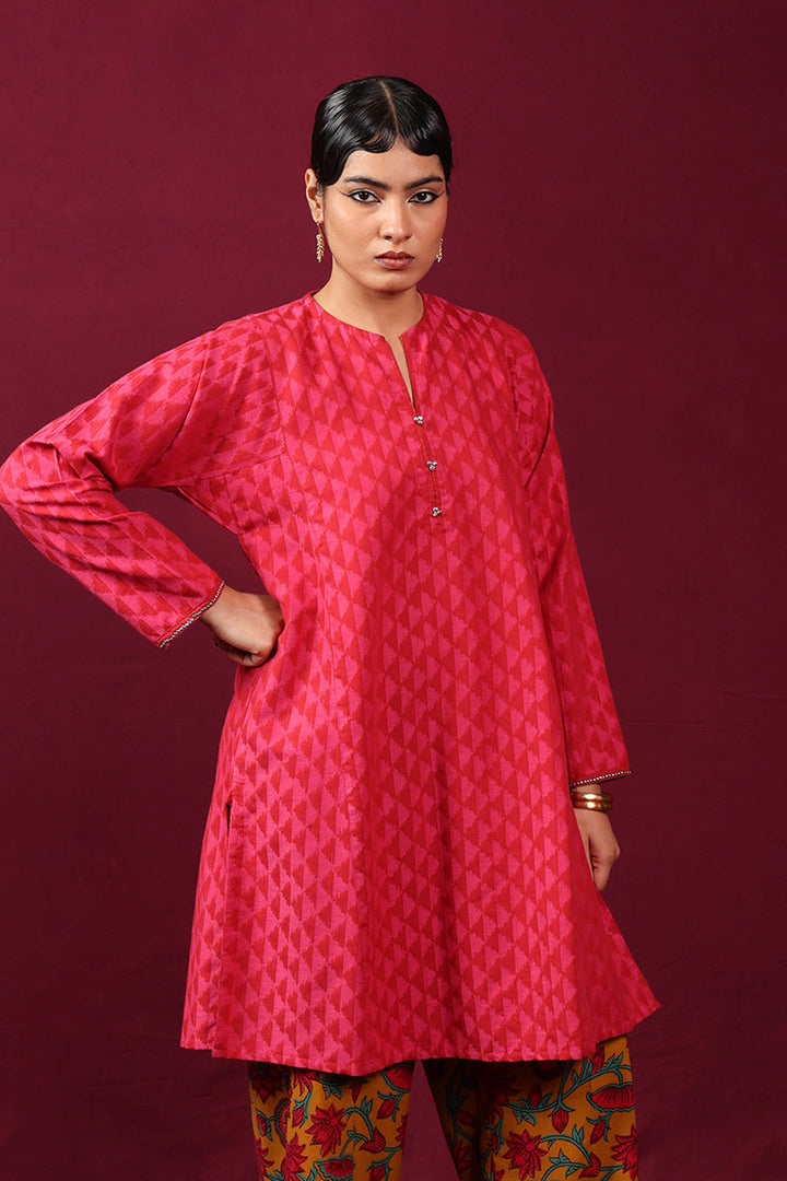 Generation - Floral Ikat Kurti - Cambric - Mustard - 1 Piece