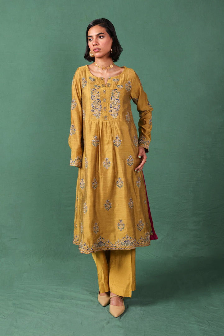 Generation - Regal Gota Kalamkari 2 Piece Set - Cotton - Mustard