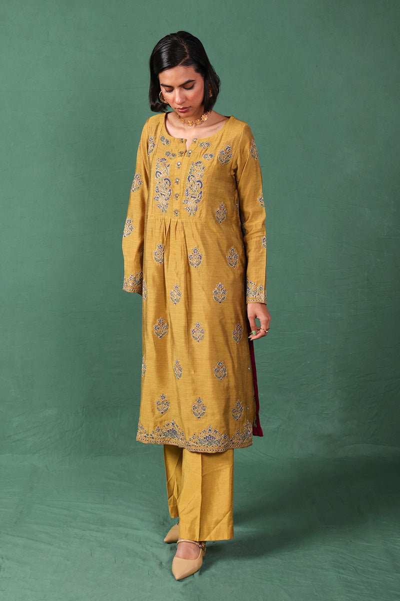 Generation - Regal Gota Kalamkari 2 Piece Set - Cotton - Mustard