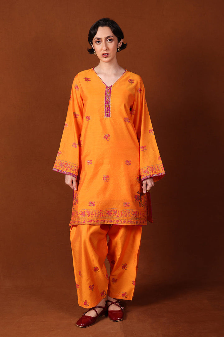 Generation - Embroidered Gota Kalamkari - Cotton - Orange