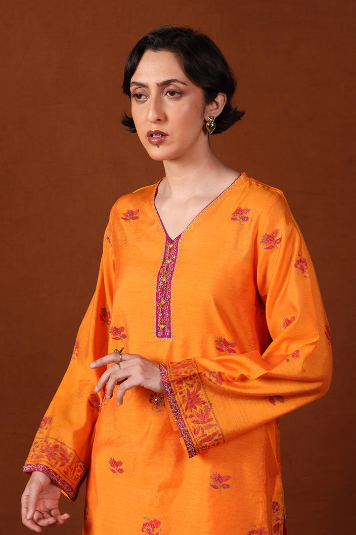 Generation - Embroidered Gota Kalamkari - Cotton - Orange