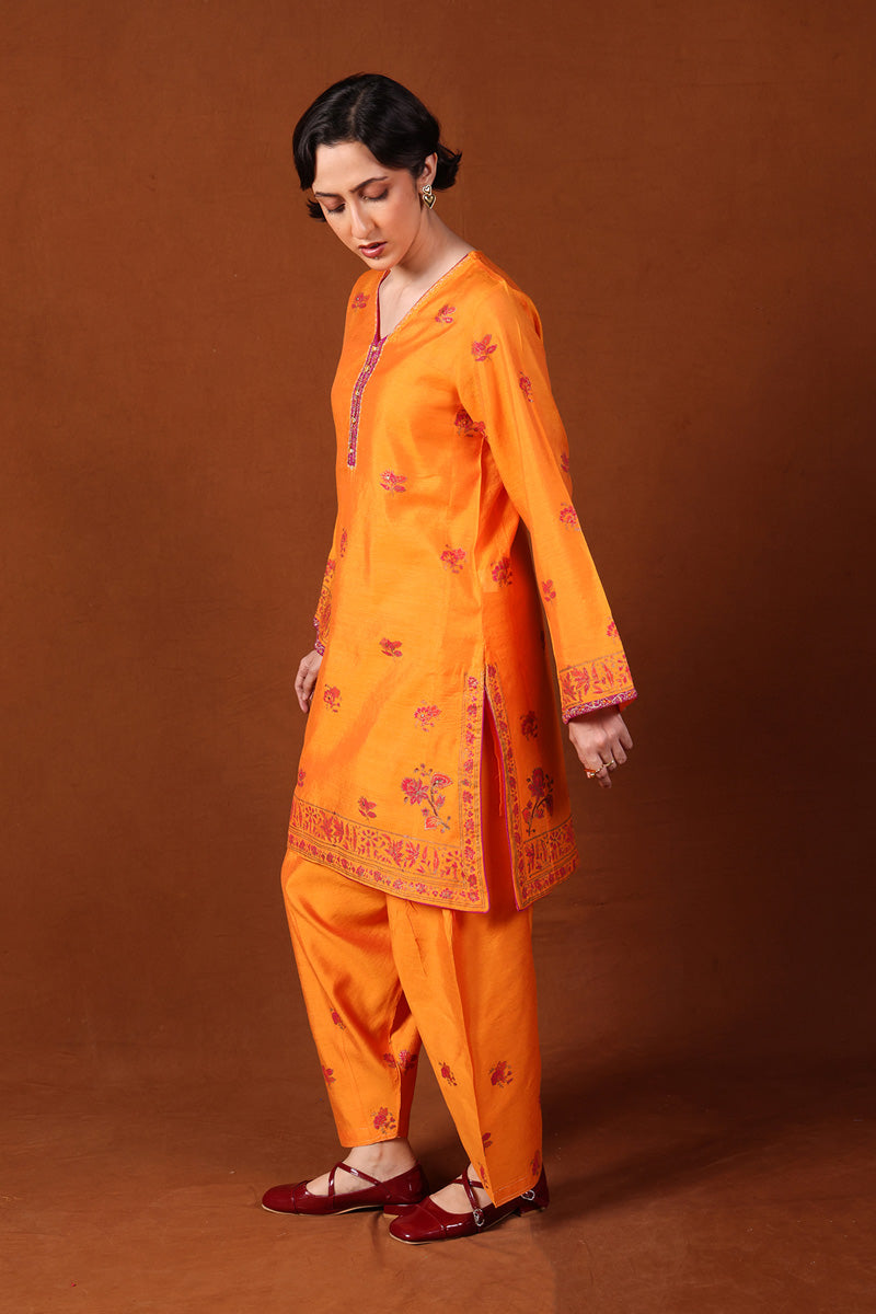 Generation - Embroidered Gota Kalamkari - Cotton - Orange