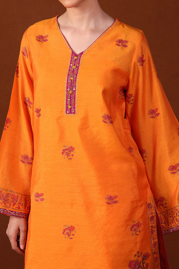 Generation - Embroidered Gota Kalamkari - Cotton - Orange