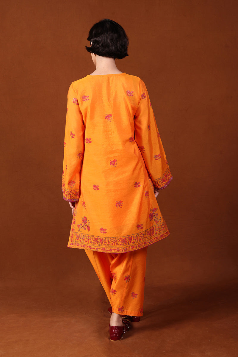 Generation - Embroidered Gota Kalamkari - Cotton - Orange