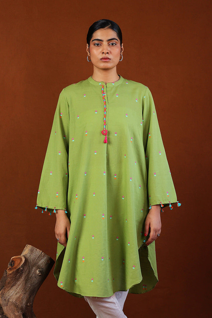 Generation - Khaddiyan Embroidered Tunic - Green - Cambric - 1 Piece