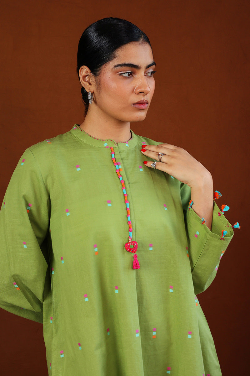 Generation - Khaddiyan Embroidered Tunic - Green - Cambric - 1 Piece