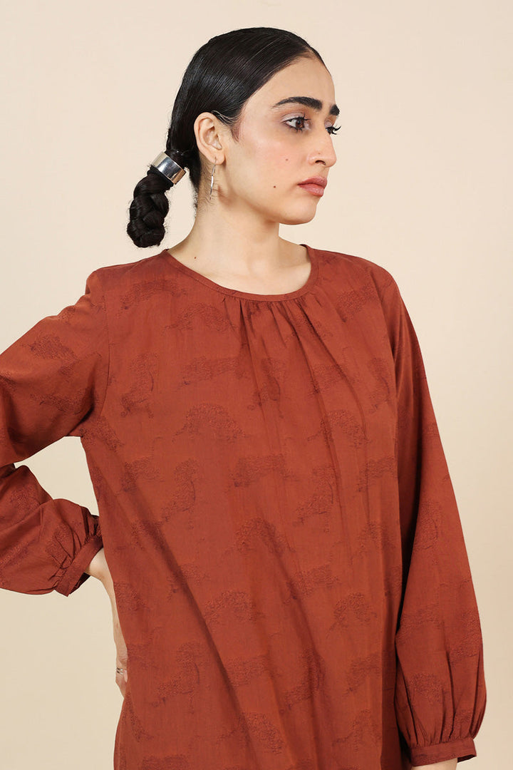 Generation - Flo Roar Ruched Shirt - Brown - Jacquard - 1 Piece