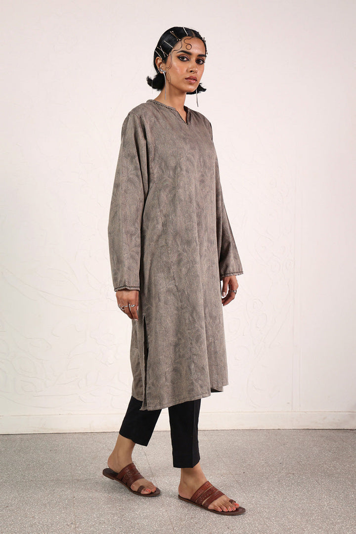 Generation - Flo Roar Panelled Kurta - Grey - Jacquard - 1 Piece