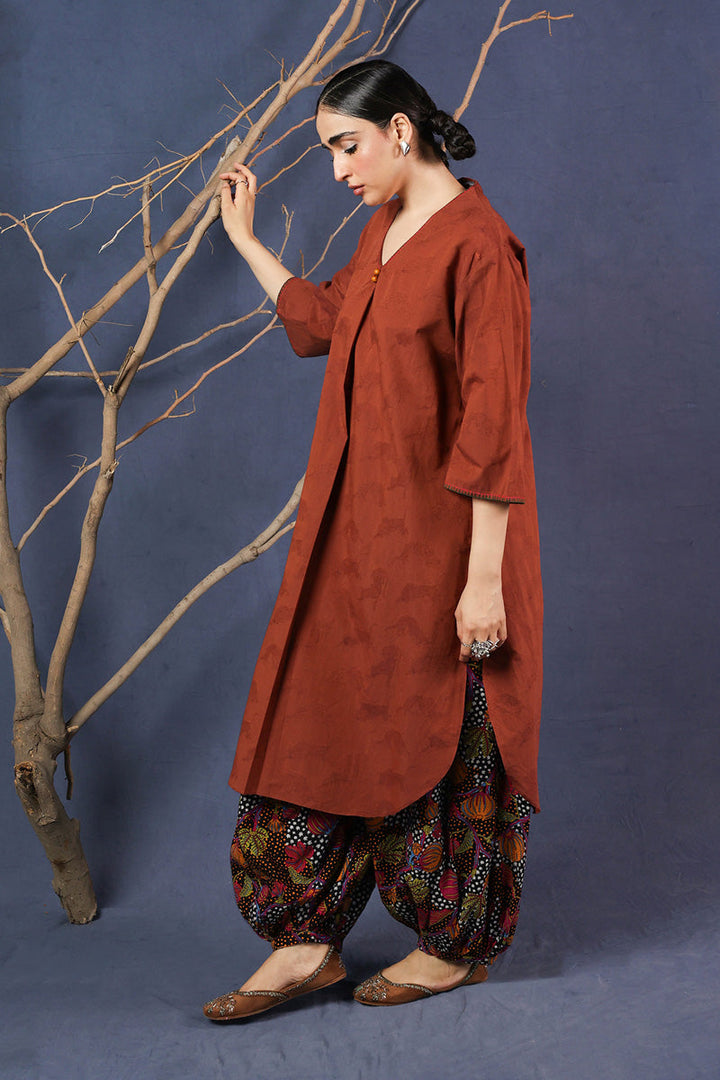 Generation - Contemporary Flo Roar Kurta - Brown - Jacquard - 1 Piece