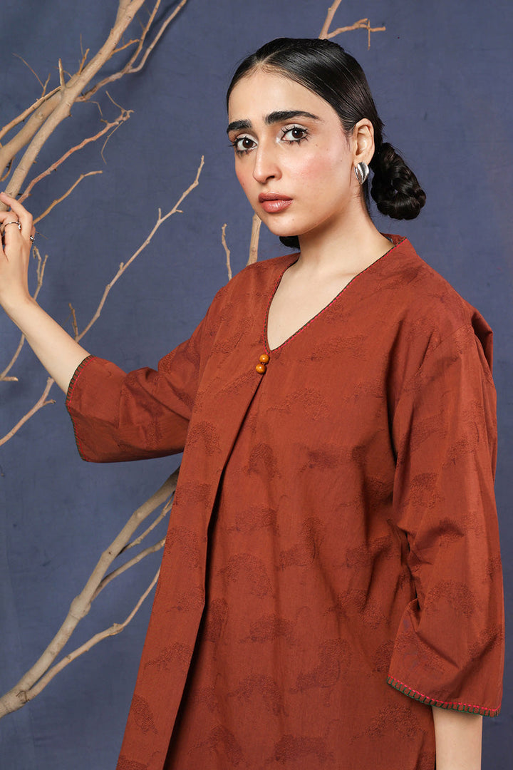 Generation - Contemporary Flo Roar Kurta - Brown - Jacquard - 1 Piece